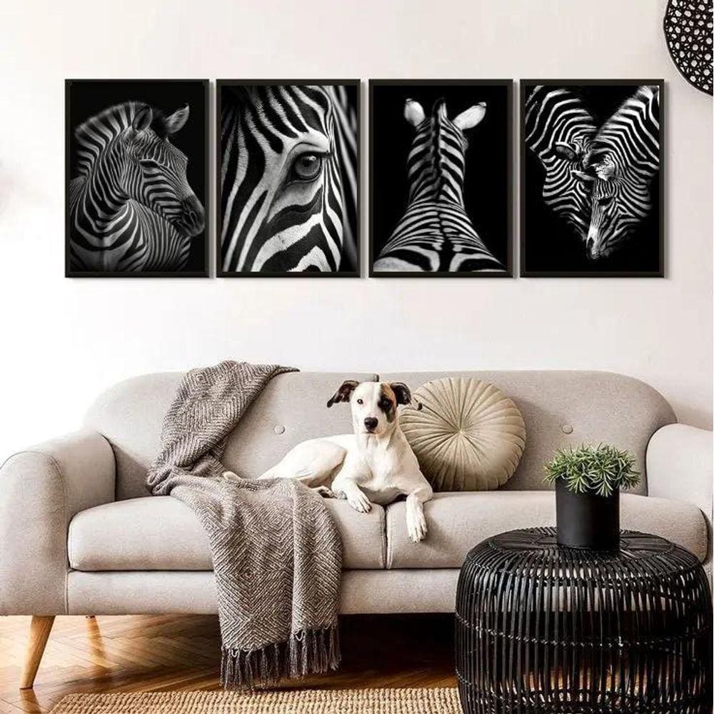 Kit 4 Quadros Decorativos Zebras 33X24Cm