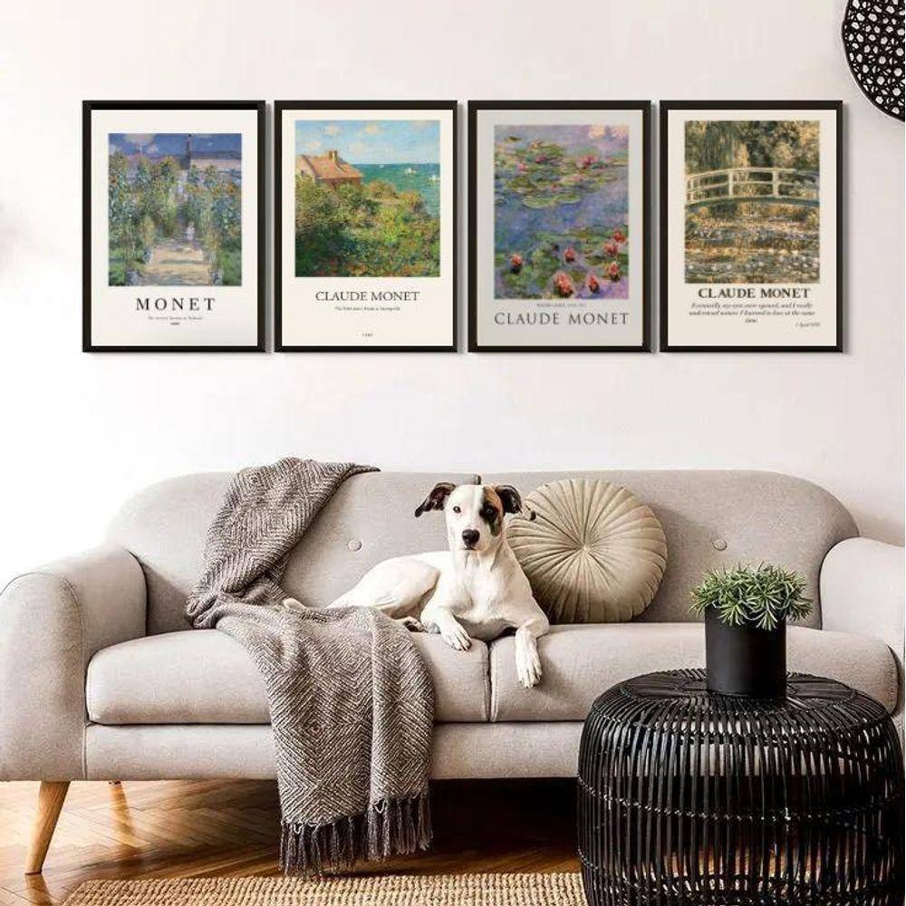 Kit 4 Quadros Decorativos Artes De Monet 33X24Cm