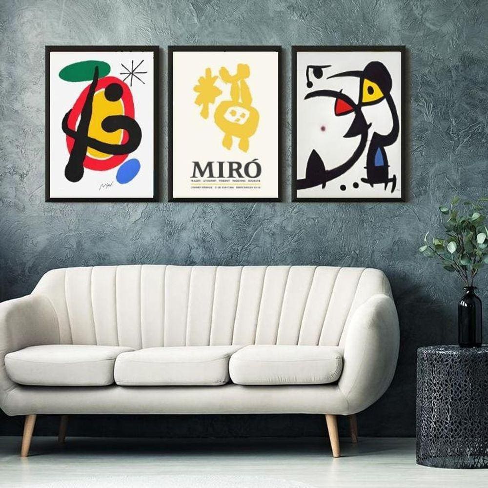 Kit 3 Quadros Abstratos Artes De Miró 24X18Cm - Com Vidro