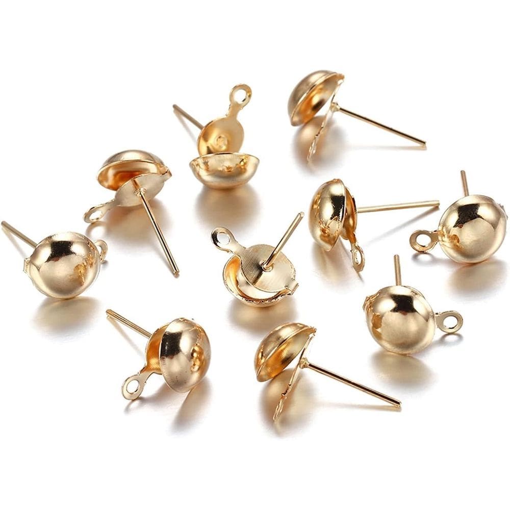 Base Para Brinco Meia Bola 8Mm Dourada Com 500 Unidades