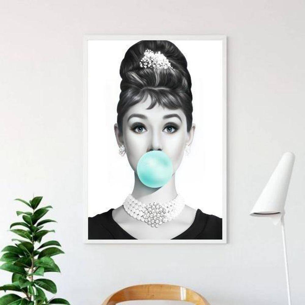 Quadro Audrey Bubble Gum 45X34Cm - Com Vidro