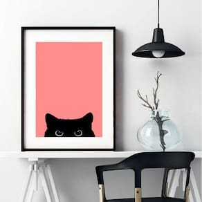Quadro Gato Curioso - Rosa - 60X48Cm