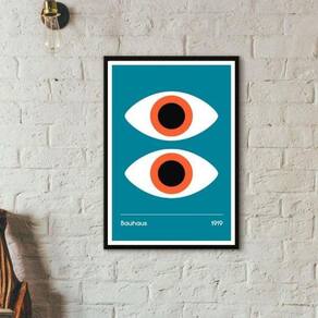 Quadro Bauhaus Poster Olhos - Azul 33X24Cm - Com Vidro