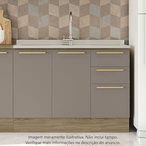 Balcão Para Pia Sem Tampo 120 Cm 2 Portas 3 Gavetas 1 Prateleira Organizador Cozinha Marrom Cinza