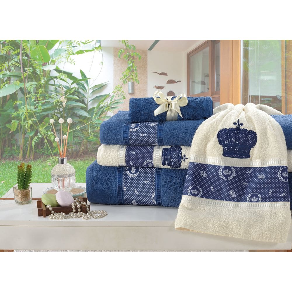 Jogo de Banho Nobre 5 Peças Algodão Azul e Palha