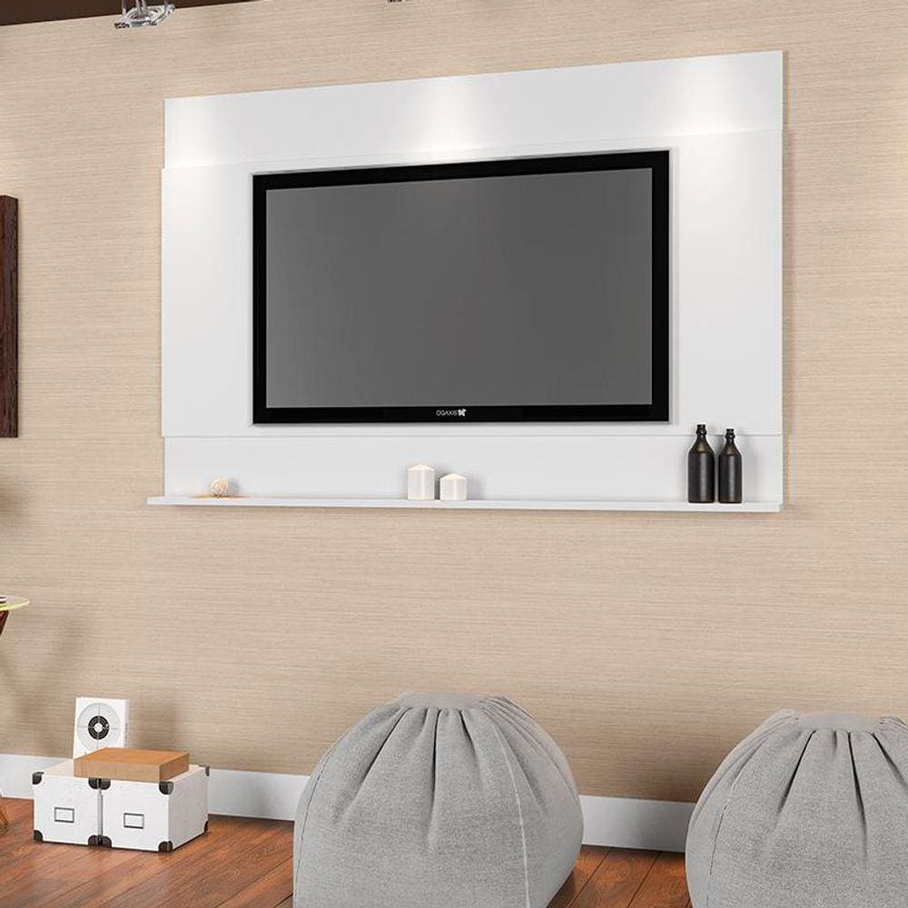 Painel De Parede Sala Com Prateleira Tv Até 55 Dakota - Branco