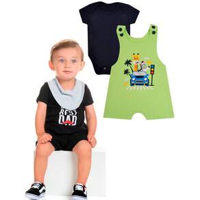 kit roupinhas de bebê Macacão Jardineira curto menino com 5 peças