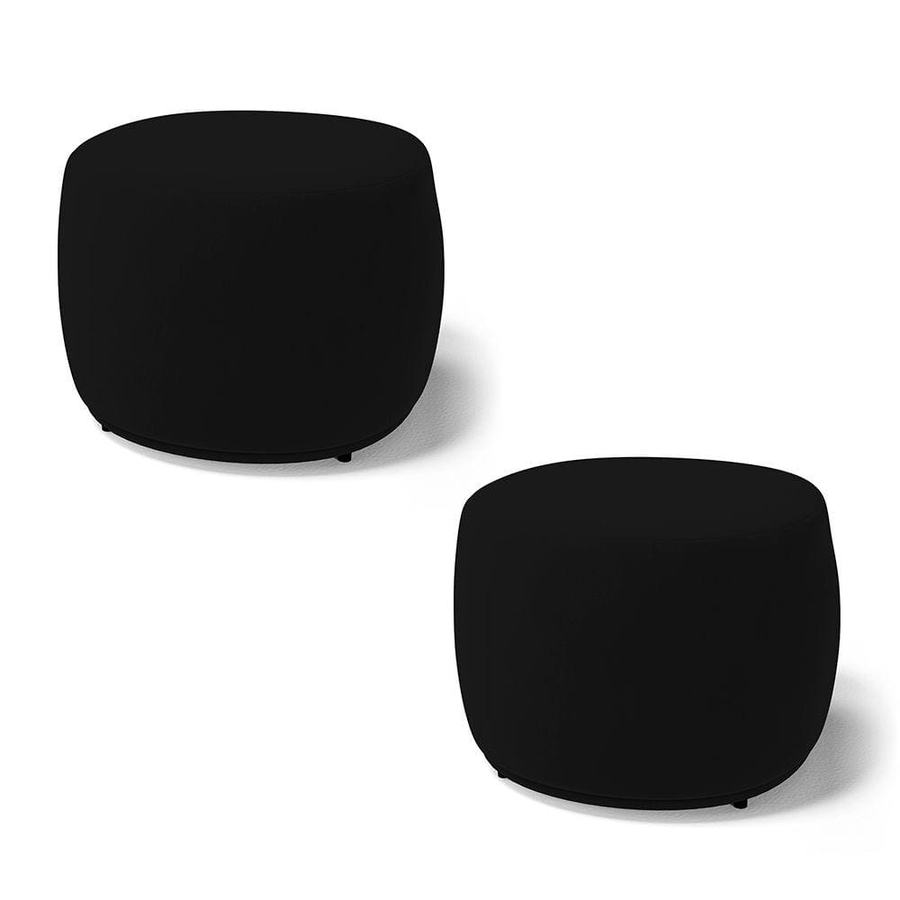 Kit 02 Puffs Decorativos Living Aisha Orgânico Redondo Suede Preto - Desk Design