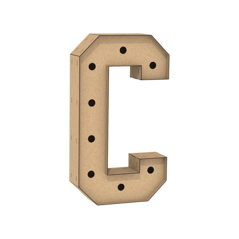 Letra Caixa Grande C Mdf 80Cm Altura Furo Lampada Iluminação