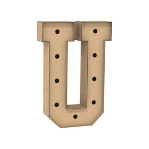 Letra Caixa Grande U Mdf 100Cm Altura Furo Lampad Iluminação