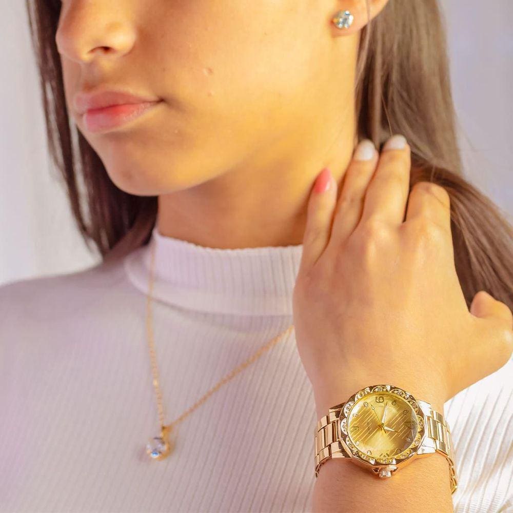 Relógio Feminino Dourado Lançamento Linha Quartz Garantia