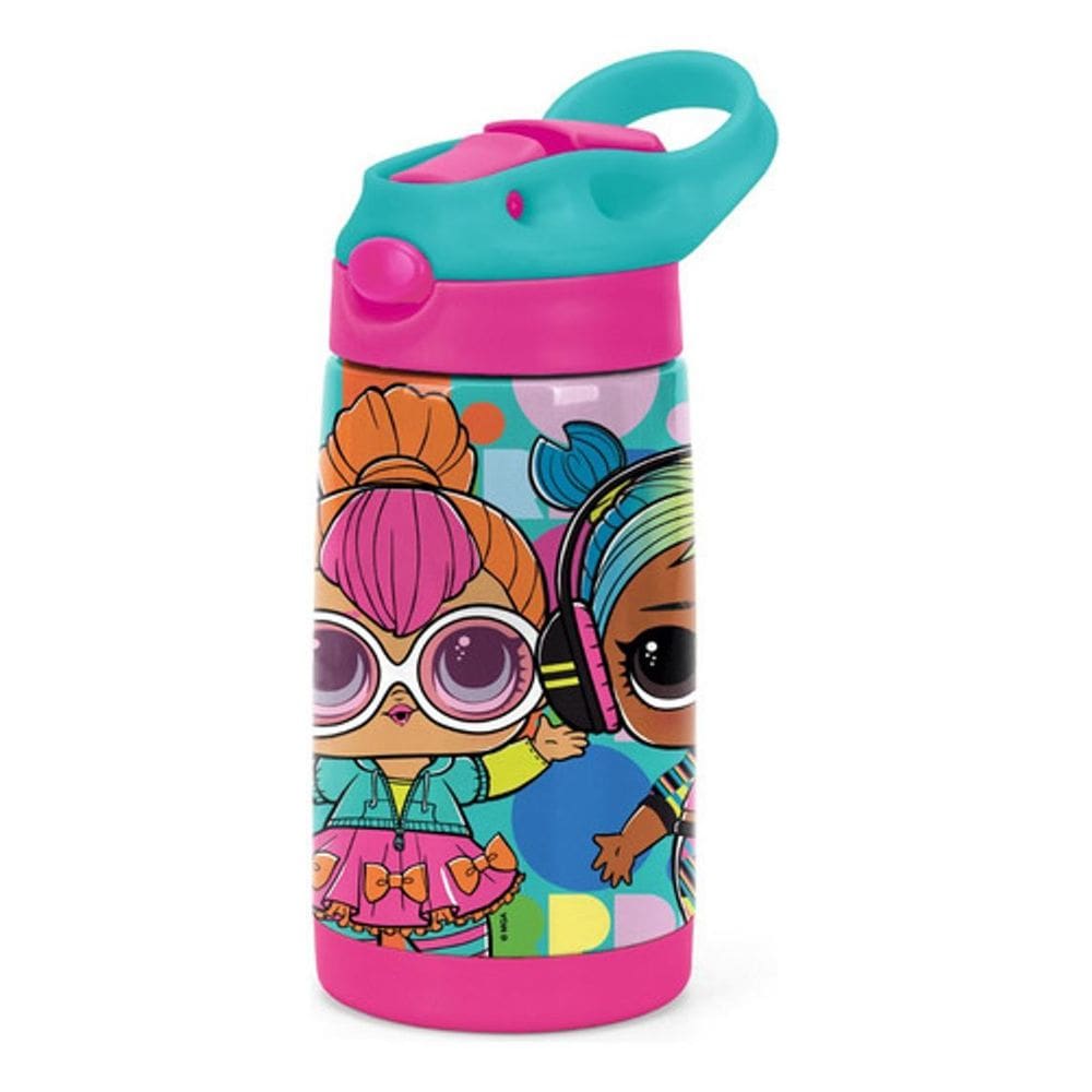 Garrafa Aço Inox 500ml c/ Tampa Bico e Suporte - Estampa LOL