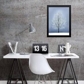 Quadro Fotografia Árvore Neve- Cinza E Branco 45X34Cm Vidro