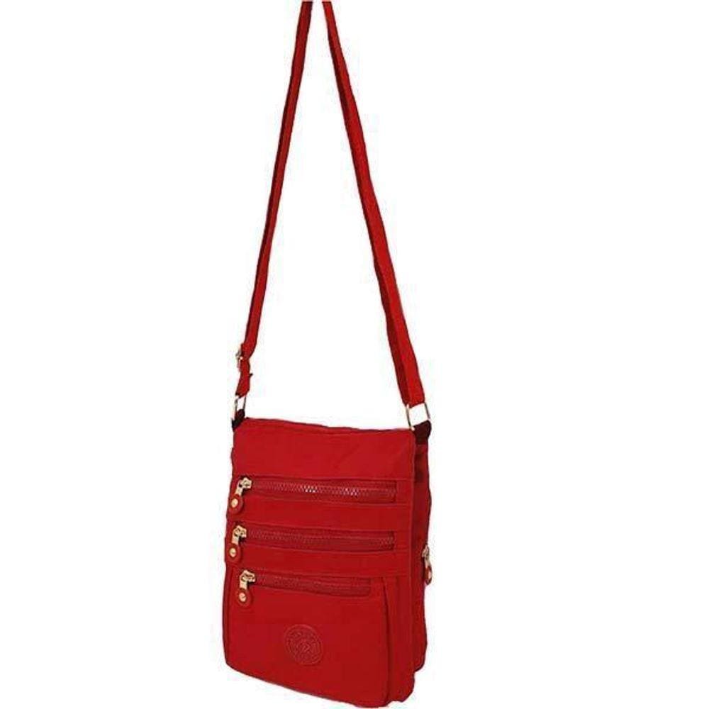 Bolsa Nylon Transversal + Pompom TY783 Vermelha 26x19x10cm