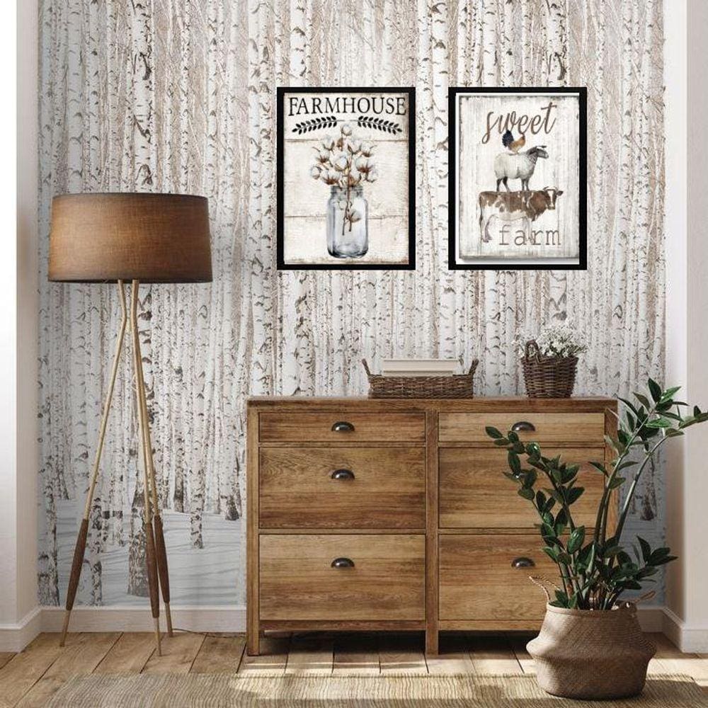 Kit 2 Quadros Rústicos Claros Casa Fazenda 33X24Cm - Vidro