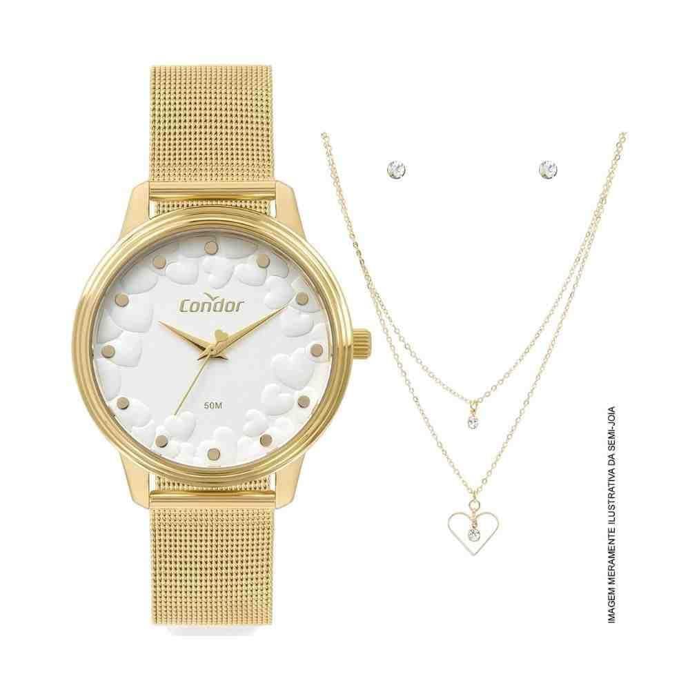 Kit Relógio Condor Dourado Feminino Copc21Jla/K4B