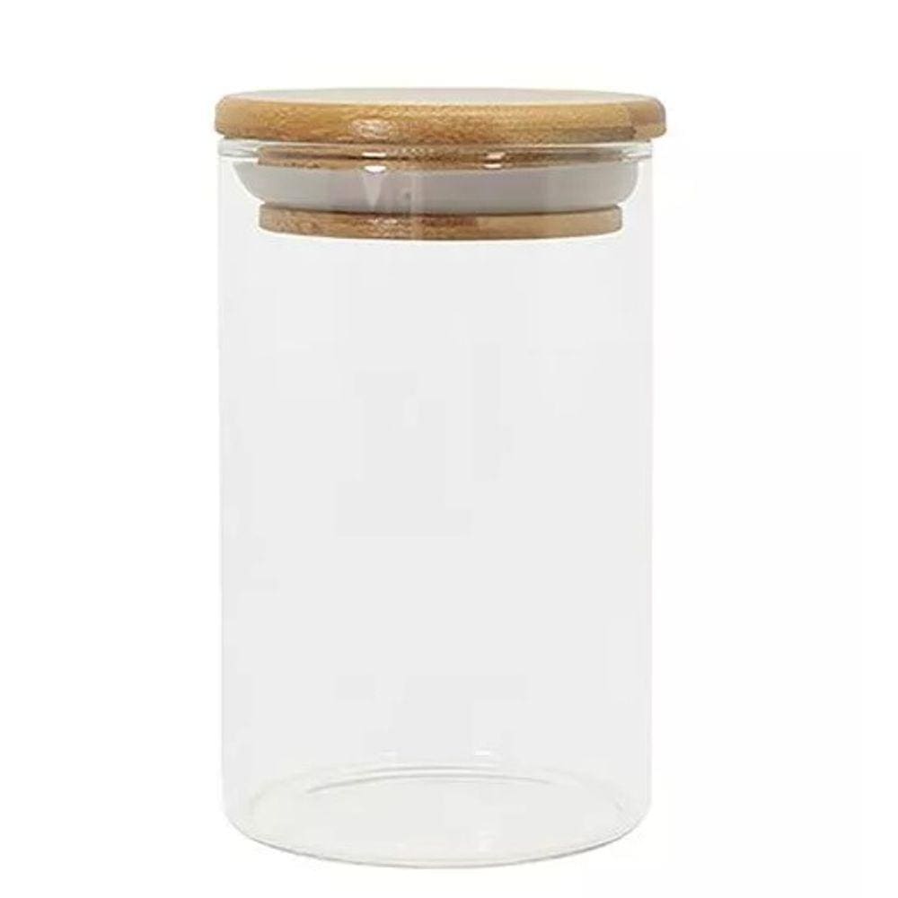 Pote de Vidro Redondo 250ML com Tampa de Bambu