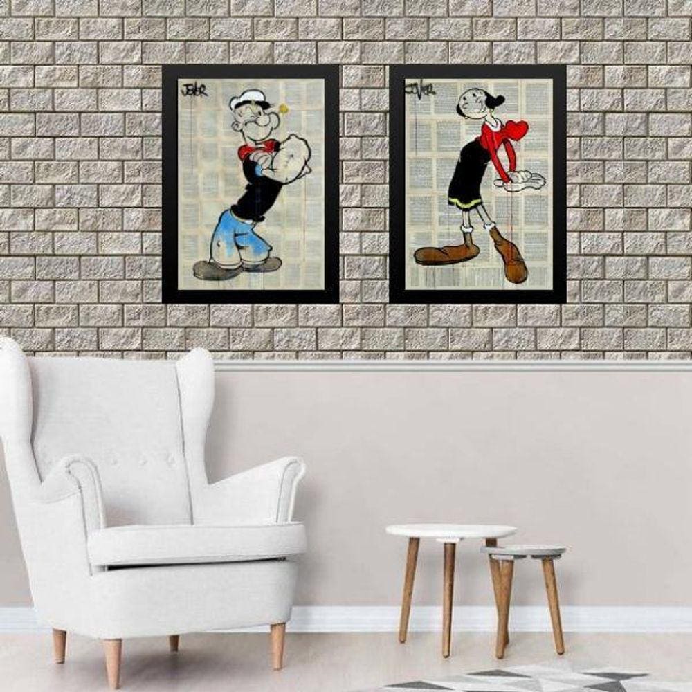Kit 2 Quadros Popeye E Olívia Palito 24X18Cm