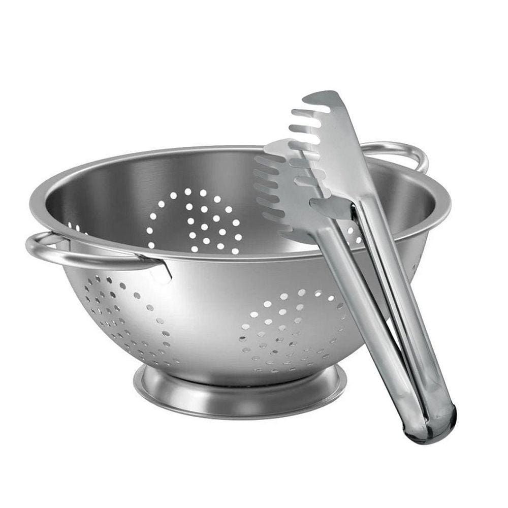 Kit Cook Escorredor de Macarrão e Pegador de Massa Aço Inox Prime - Quality House