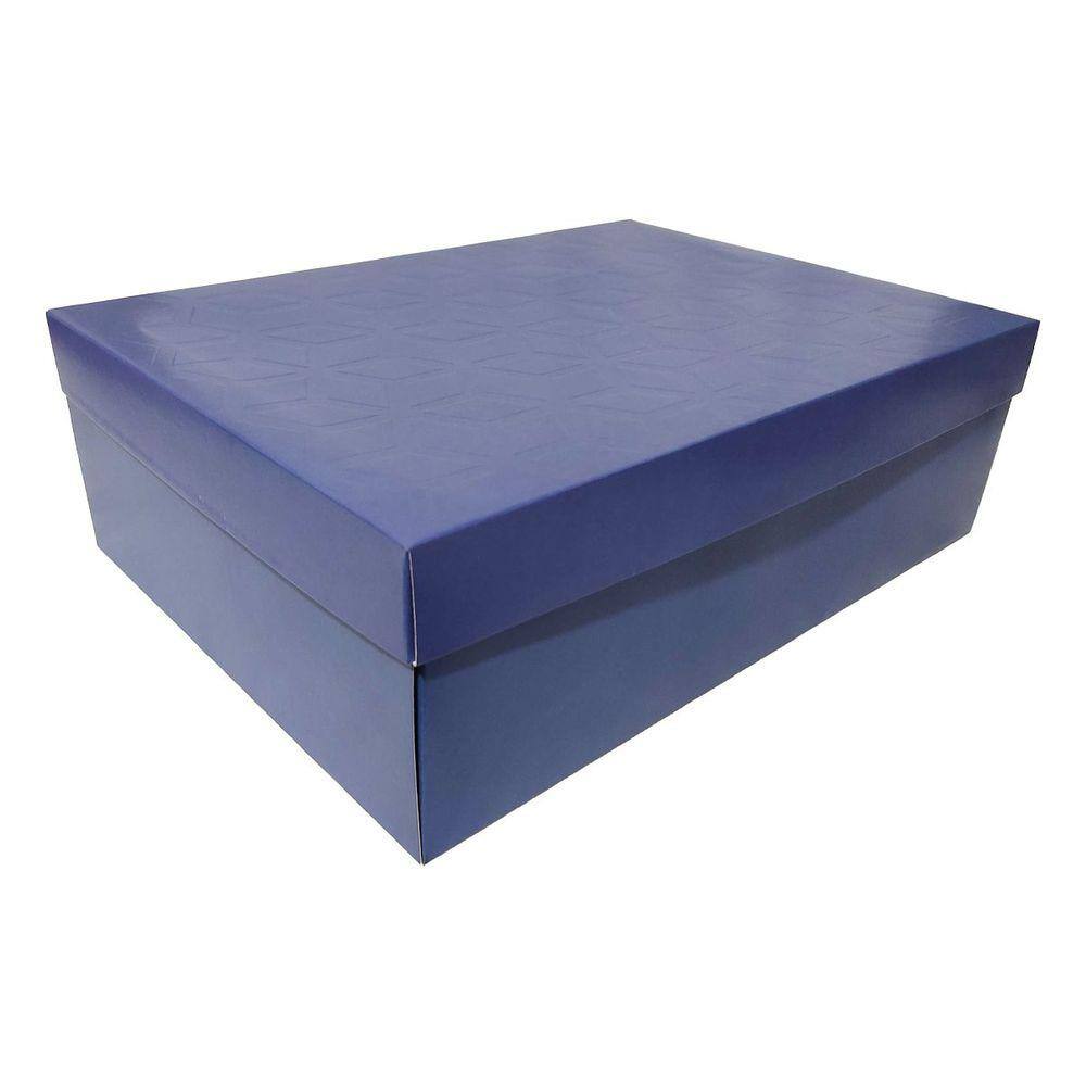 Caixa Retângular com Tampa em Relevo Azul Denim Média 35x25x11 - 01 un