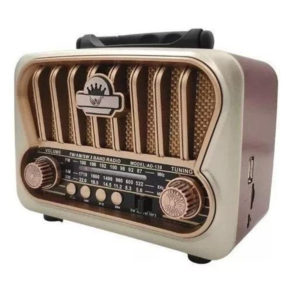 Caixa De Som Rádio Retrô Bluetooth A Bateria Am Fm Dourado