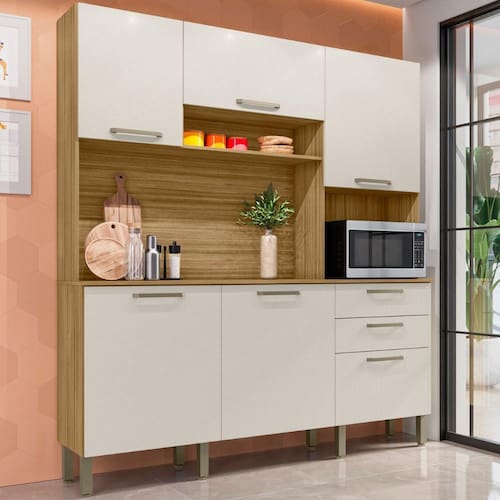 Cozinha Compacta 6 Portas 2 Gavetas Ferrara Kits Paraná - Bege
