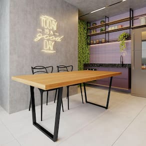 Mesa Industrial para Área Gourmet Madeira Maciça Lanna com Ferragem 2,00m Preto