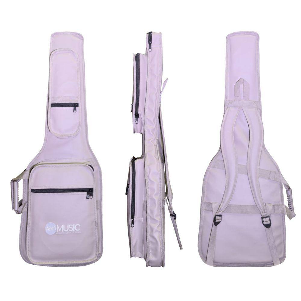 CAPA P/ GUITARRA PREMIUM COURO "AMS" BEGE