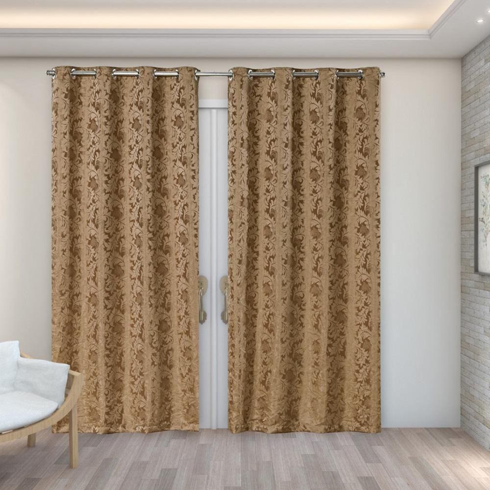 Cortina Jacquard 2,70M X 2,30M Decoração Sala Quarto Avelã