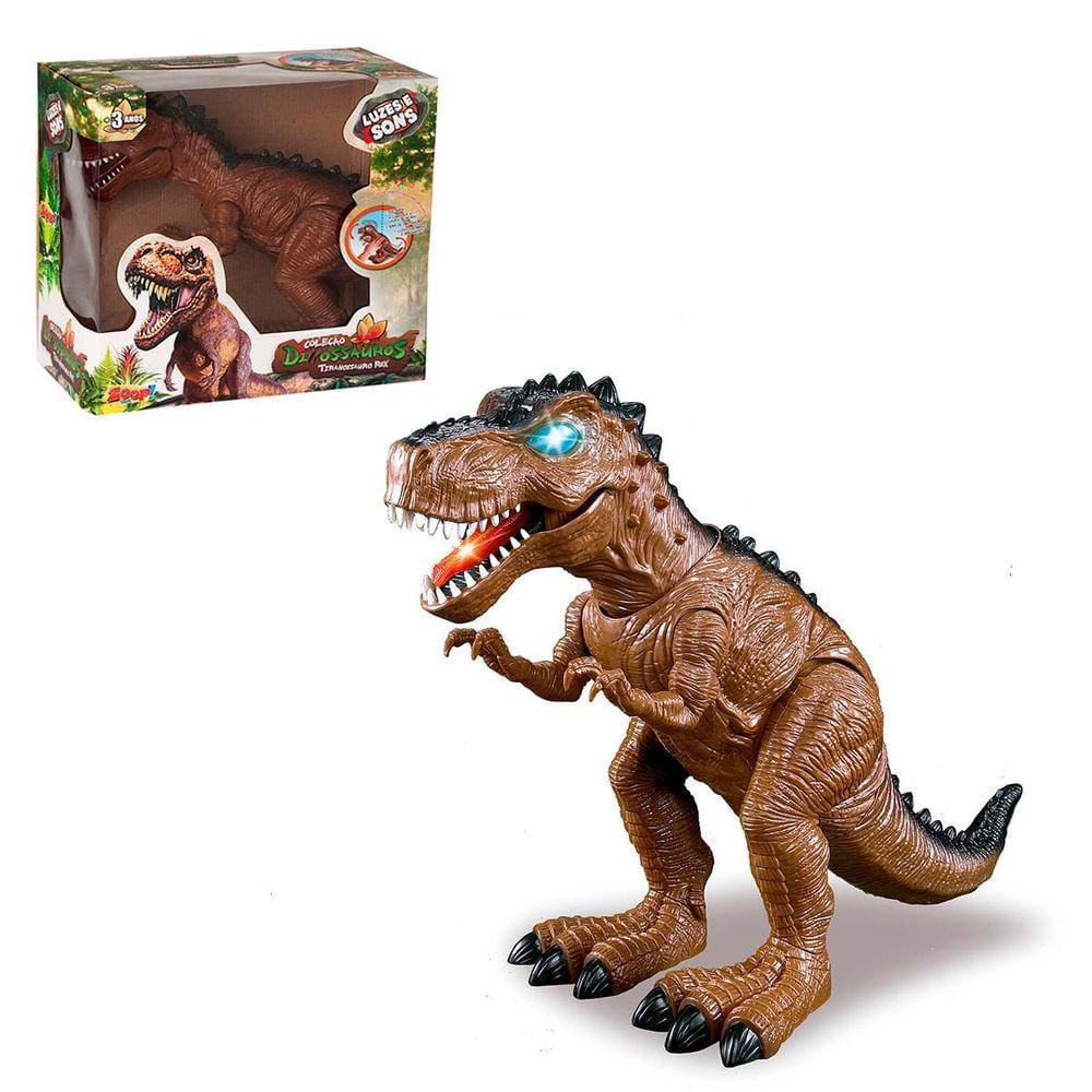 Brinquedo Tiranossauro Rex Marrom Com Som E Luzes