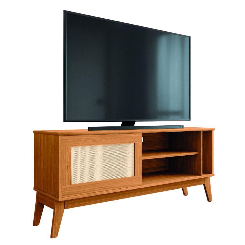 Rack Bancada Para TV Até 55 Polegadas 1,36m 1 Porta Com Tela Rattan Cedro Caribe EDN