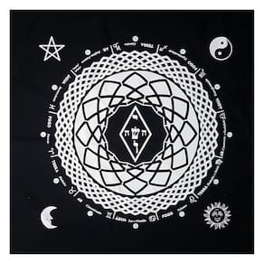 Toalha Leitura Tarô Elemental Magia Astral Preta e Branca