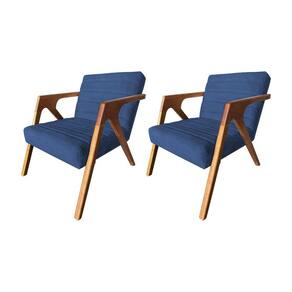 Kit 2 Poltronas Decorativa Ísis Base em Madeira Maciça em Veludo Azul