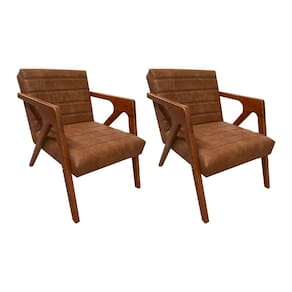 Kit 2 Poltronas para Sala de Tv Decorativa Ísis Couríssimo Marrom Pés em Madeira Maciça
