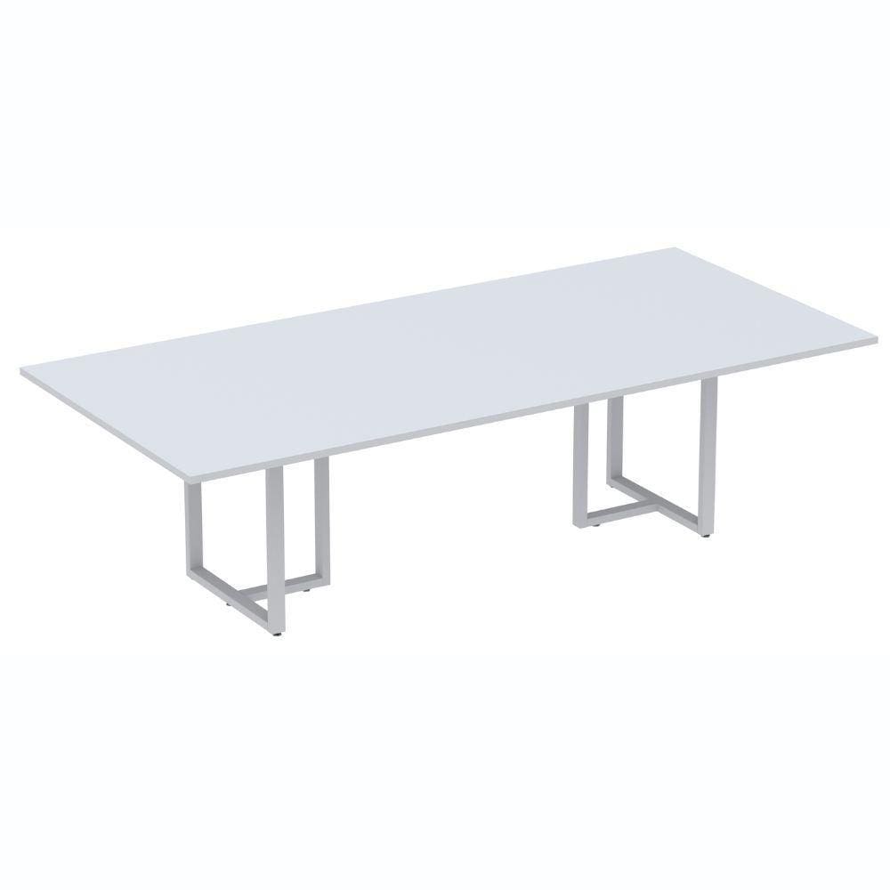Mesa de Reunião Retangular 200 x 90 cm Pé Tub PE25 em MDP Cor Cinza Base Cinza