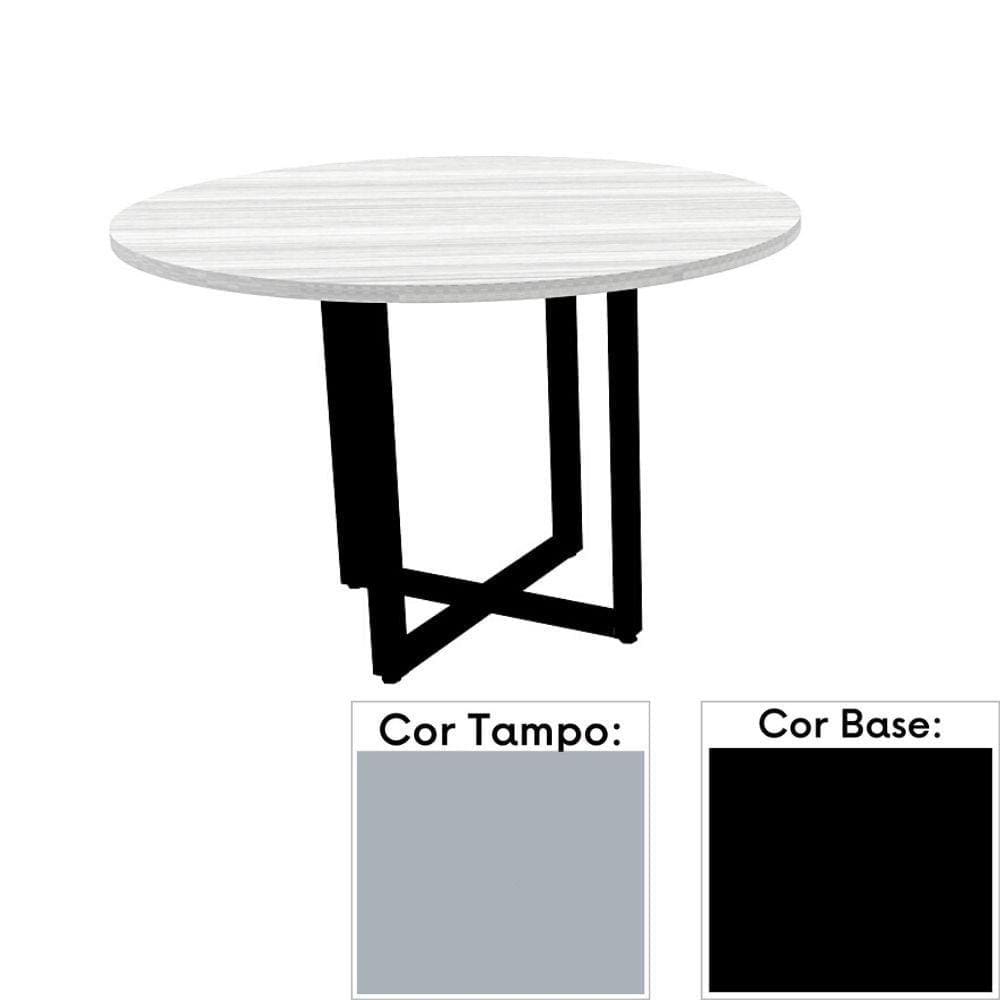 Mesa de Reunião Redonda 110 x 110 cm Pé Tubular PE25 em MDP Cinza com Base Preta