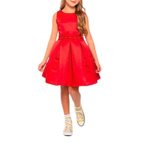Vestido Infantil Verão Munlie Vermelho Cetim