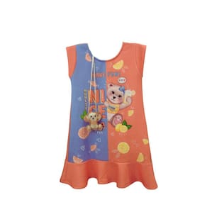 Vestido c Bolsinha de Urso Infantil Munlie Laranja