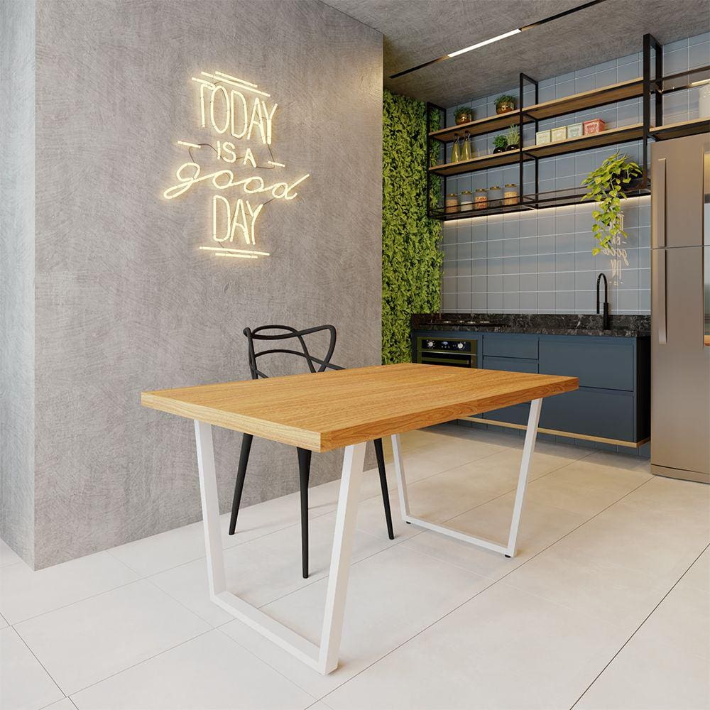 Mesa Industrial para Ambiente Biofílico Madeira Maciça Lanna com Ferragem 1,50m Branco