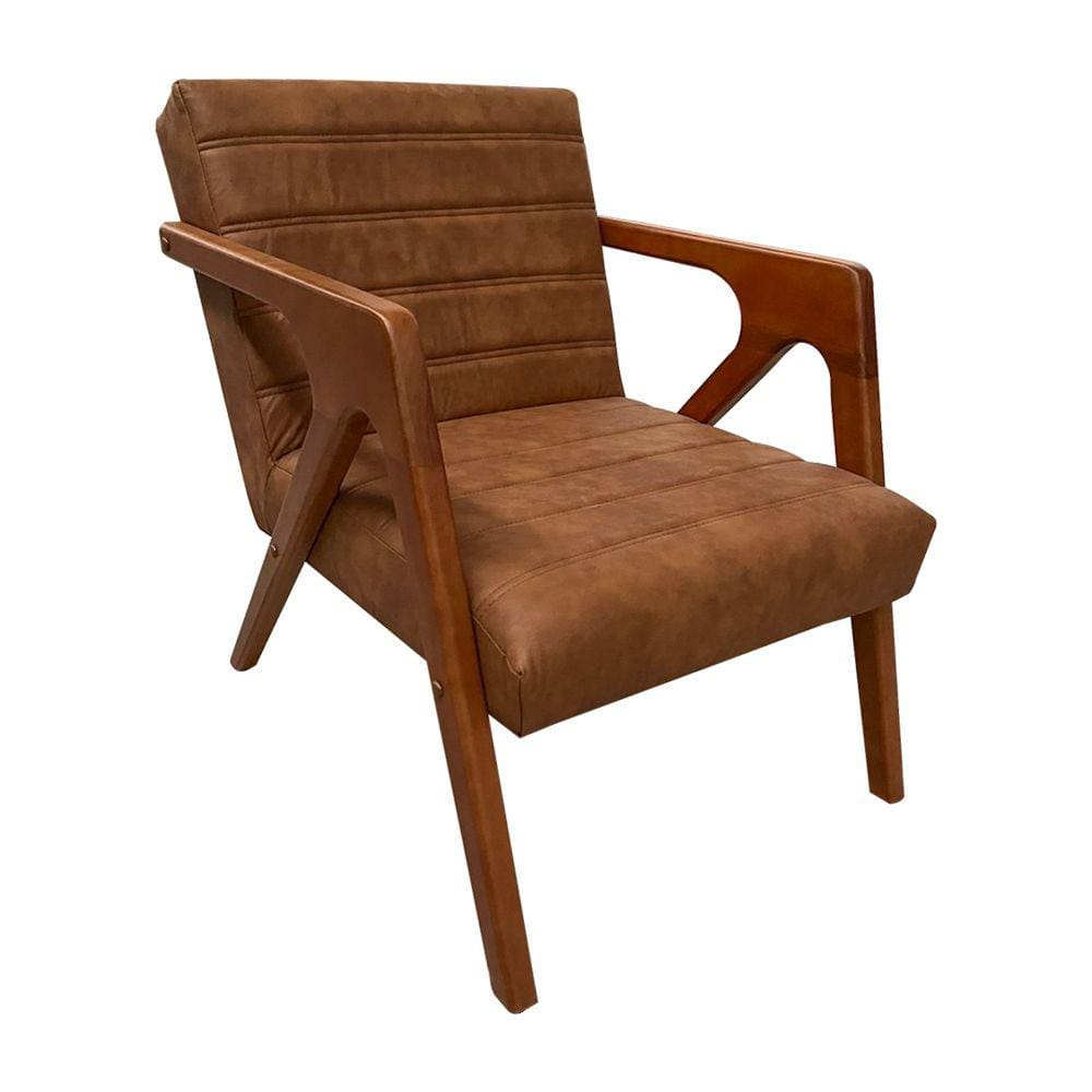 Poltrona para Consultório Decorativa Ísis Couríssimo Marrom Pés em Madeira Maciça