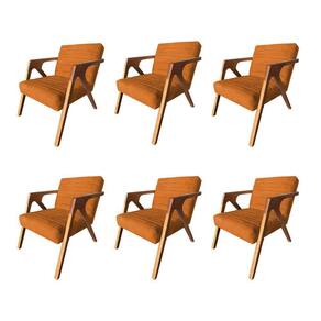 Kit 6 Poltronas Decorativa Ísis em Veludo Laranja Terracota Base em Madeira Maciça
