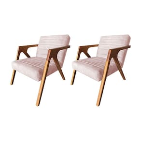 Kit 2 Poltronas Decorativa Ísis Base em Madeira Maciça em Veludo Rose