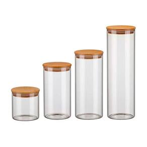 Kit 4 Potes Vidro Porta Condimentos Tampa Madeira Bambu