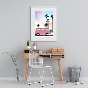 Quadro Praia Kombi Rosa - 60X48Cm