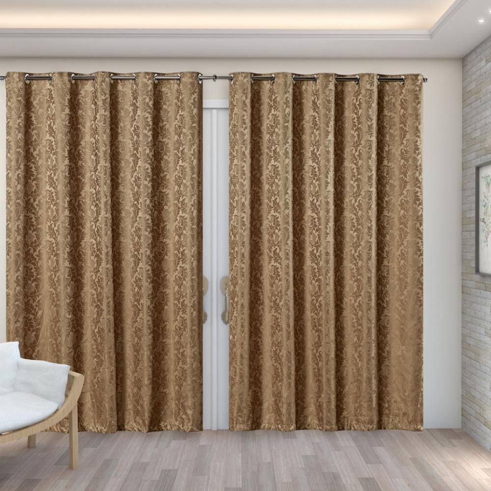 Cortina Jacquard 4,00M X 2,70M Decoração Sala Quarto Avelã