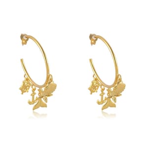 Brinco Argola Médio c/ Pingente Marinho Folheado - Ouro 18k