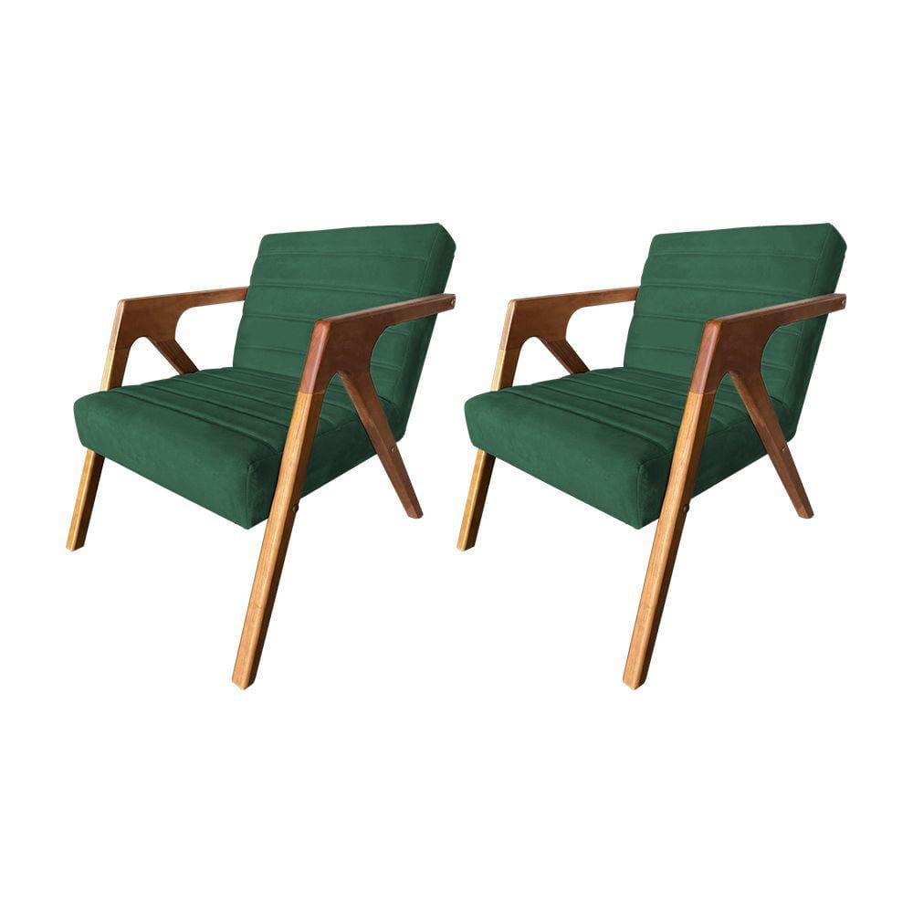 Kit 2 Poltronas Decorativa Ísis Base em Madeira Maciça em Veludo Verde