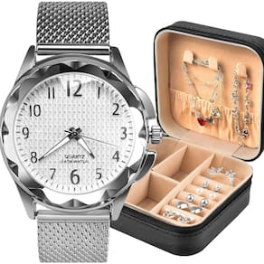 Relogio Feminino Prova Dagua + Colar + Brincos Prata Joia