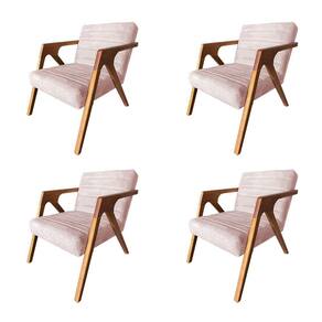 Kit 4 Poltronas Decorativa Ísis em Veludo Rose Base em Madeira Maciça