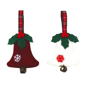 Kit 4 Sinos Guizo Pendente 13cm Natal - Vermelho/Branco